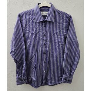 Robert Graham Shirt Boys Medium 10-12 Button Up Purple‎ Gray Stripe Long Sleeve